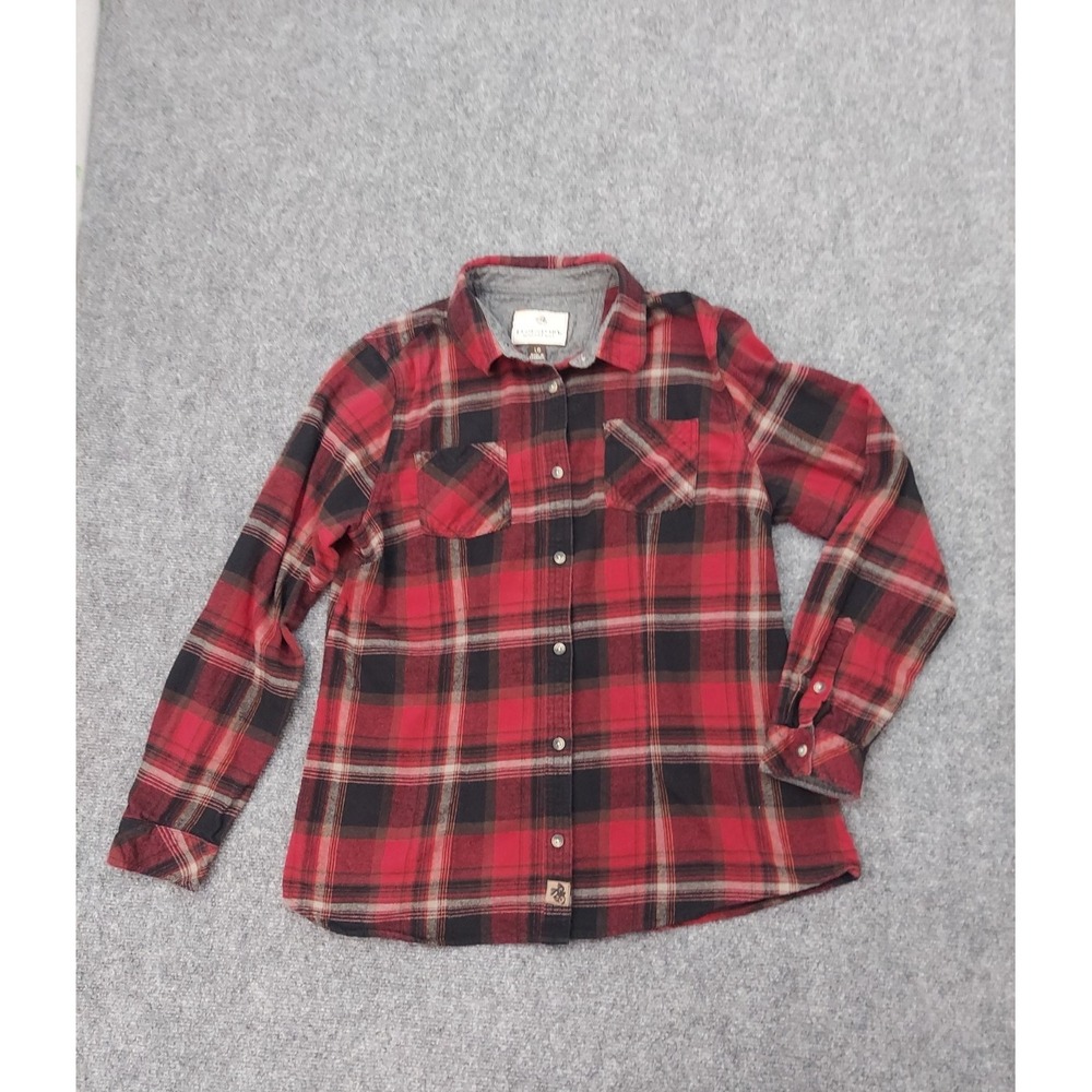 Legendary Whitetails Flannel Shirt Womens Large Red Plaid Soft Outdoor Button Up